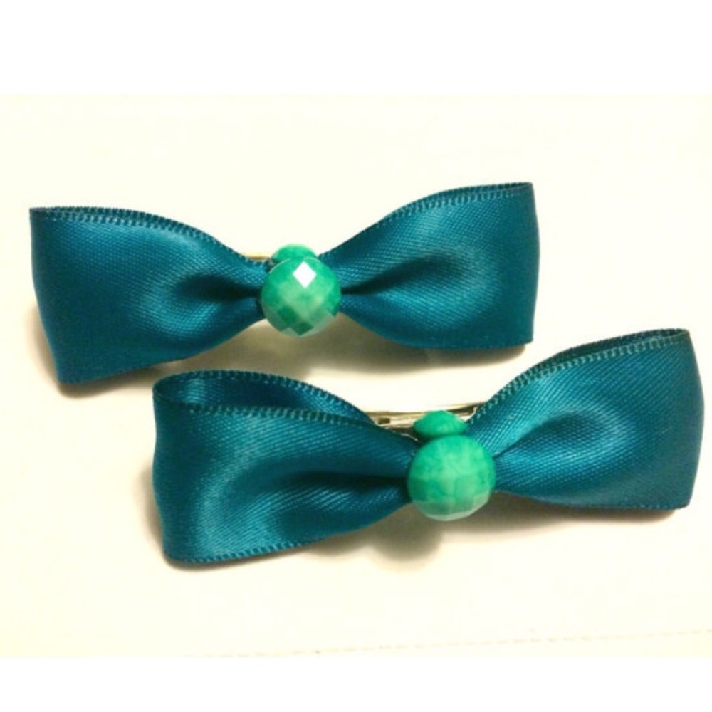 Mermaid Teal Jewel Satin Hair Bows
